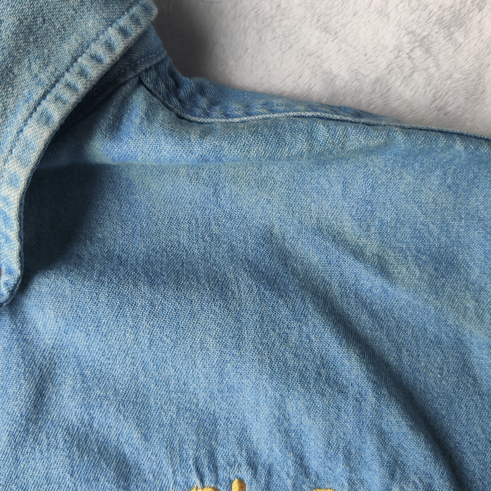 VTG Big Sur International Marathon Mens L Denim Shirt Button Down Embroidered - Picture 5 of 13